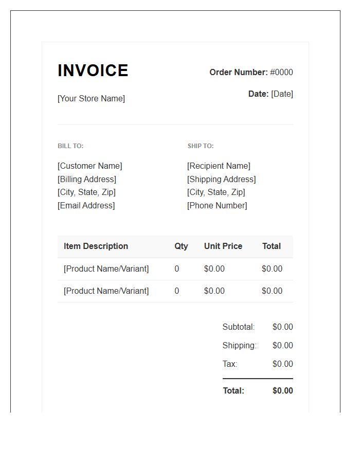 Dropshipping Business Order Invoice Template