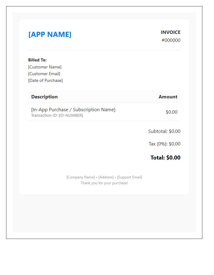 Mobile App Purchase Invoice Template