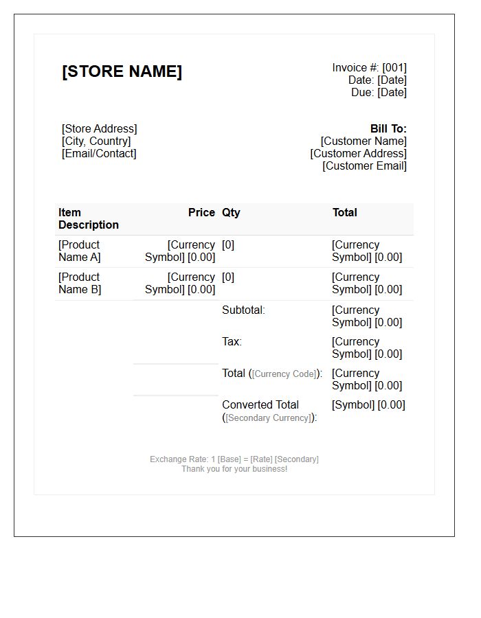 Multi Currency Online Store Invoice Template