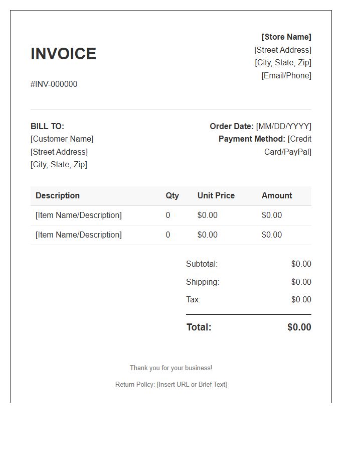 Retail Online Store Invoice Template