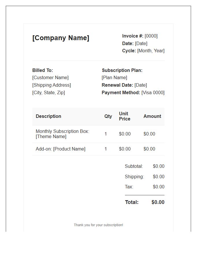 Subscription Box Monthly Invoice Template
