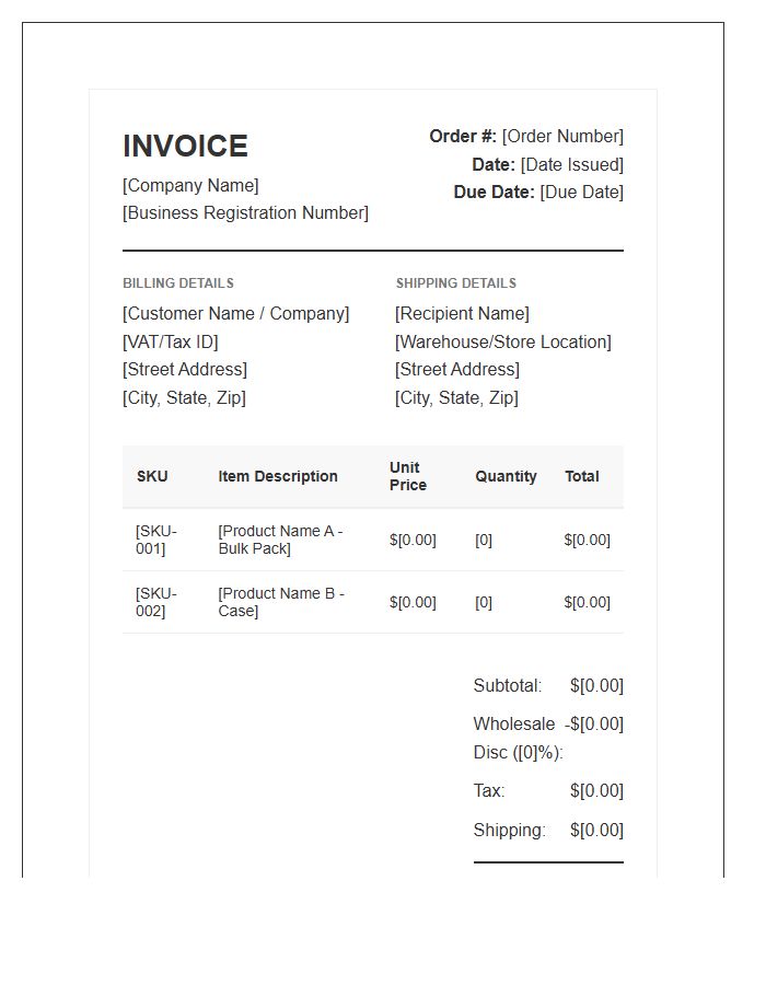 Wholesale E-commerce Order Invoice Template