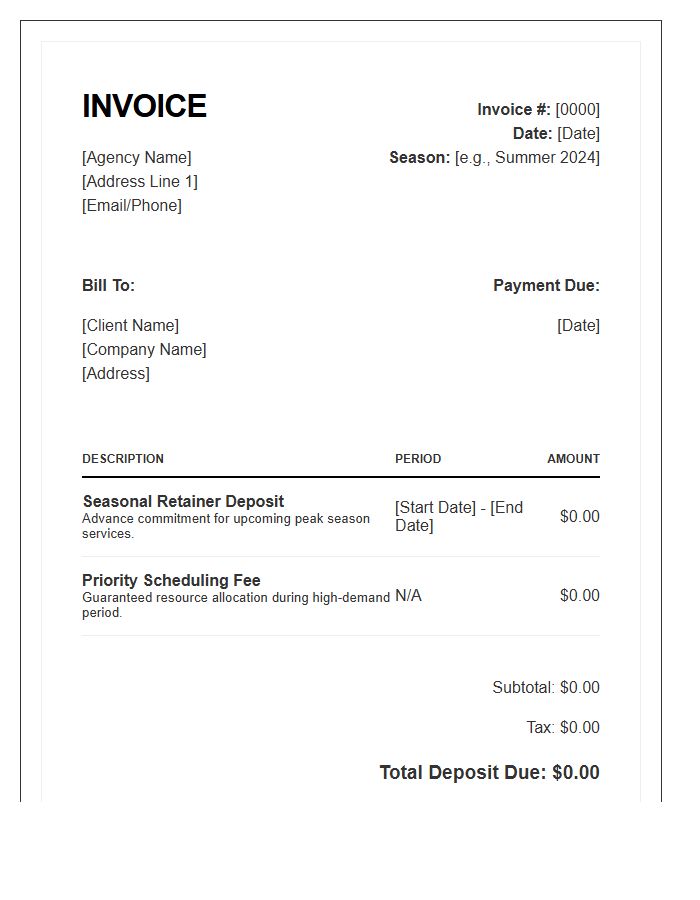 Agency Retainer Deposit Invoice Template For Seasonal Clients
