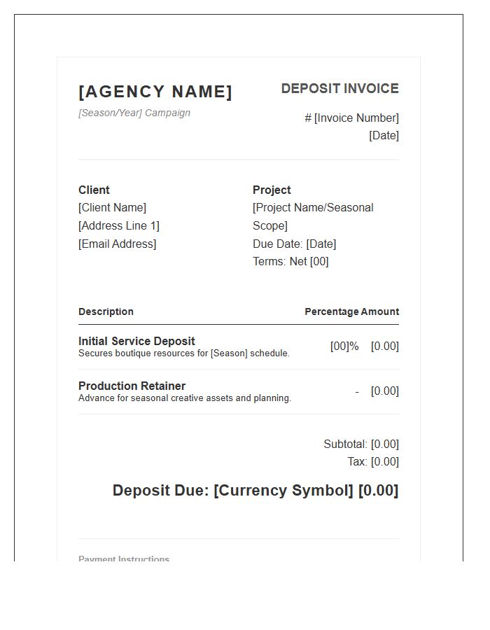 Boutique Agency Seasonal Deposit Invoice Template