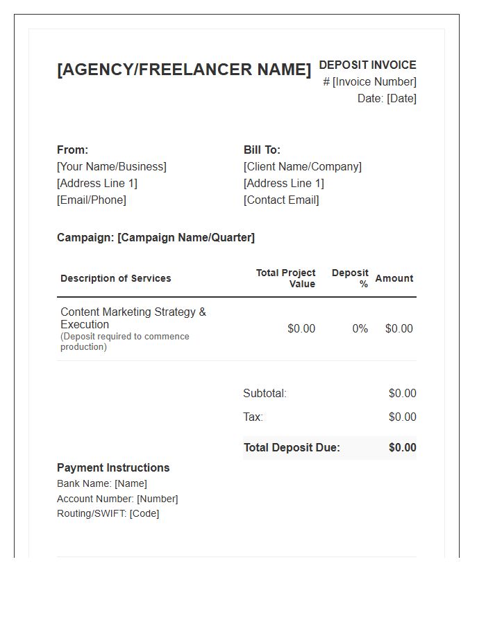 Content Marketing Campaign Deposit Invoice Template