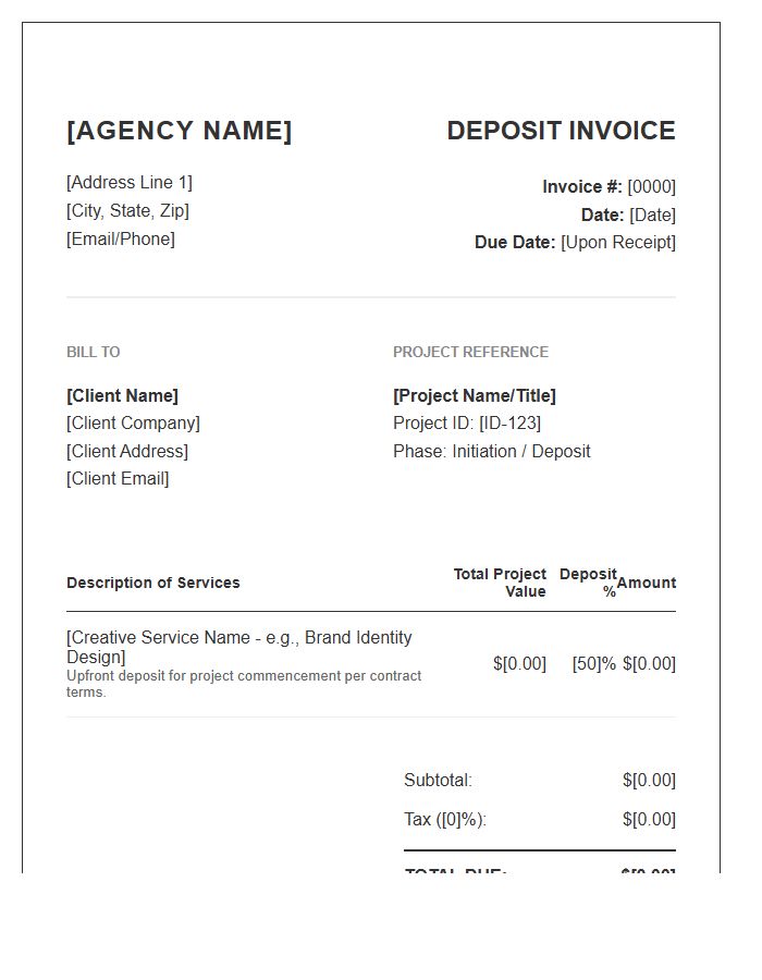 Creative Services Deposit Invoice Template For Agencies