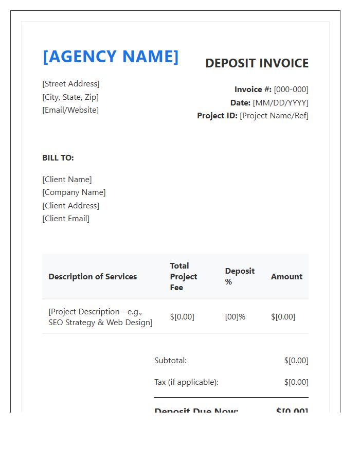 Digital Marketing Agency Project Deposit Invoice Template