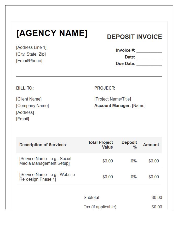 Marketing Agency Service Deposit Invoice Template