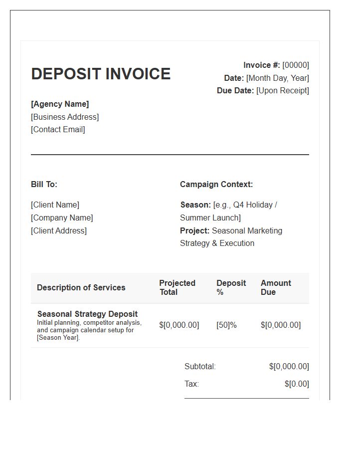 Marketing Strategy Deposit Invoice Template For Seasonal Work