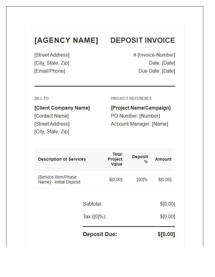 Professional Marketing Agency Deposit Invoice Template