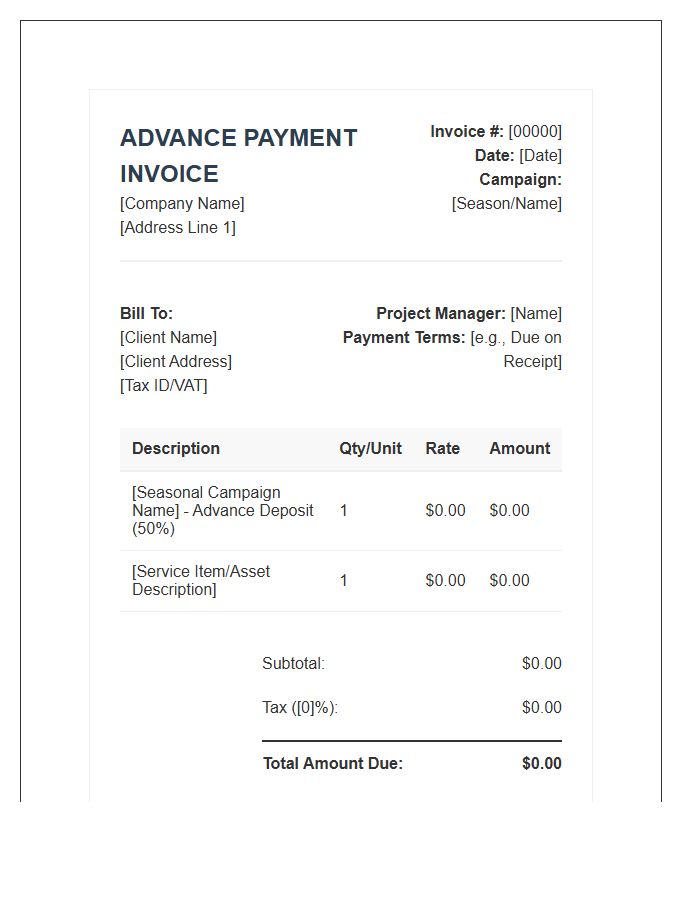 Seasonal Campaign Advance Payment Invoice Template