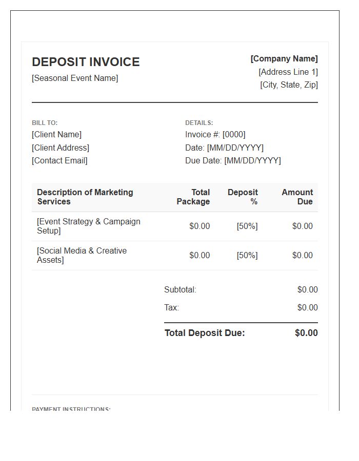 Seasonal Event Marketing Deposit Invoice Template