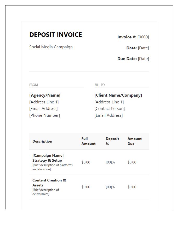 Social Media Campaign Deposit Invoice Template