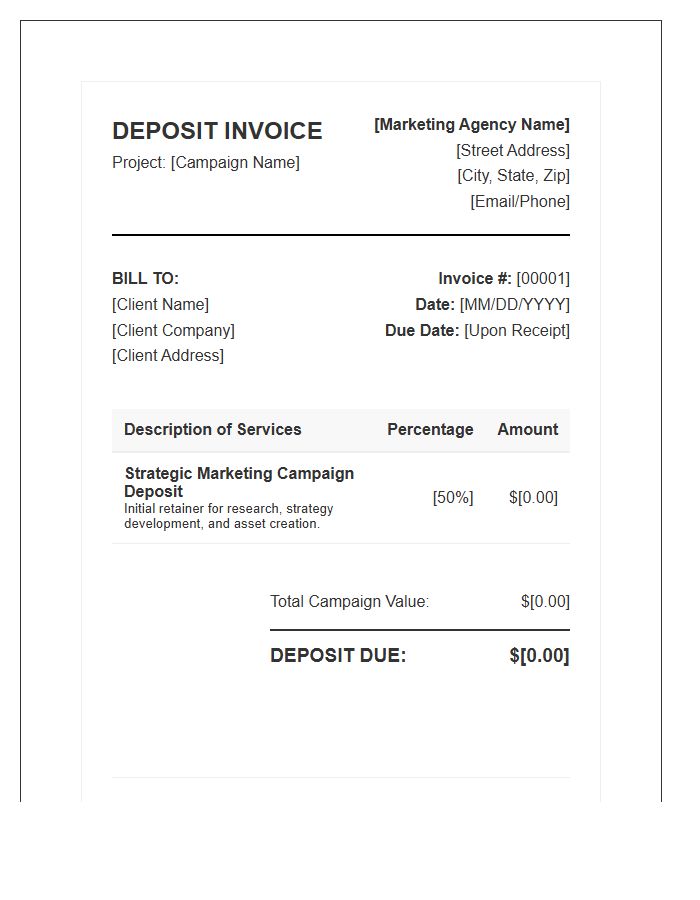 Strategic Marketing Deposit Invoice Template For New Campaigns