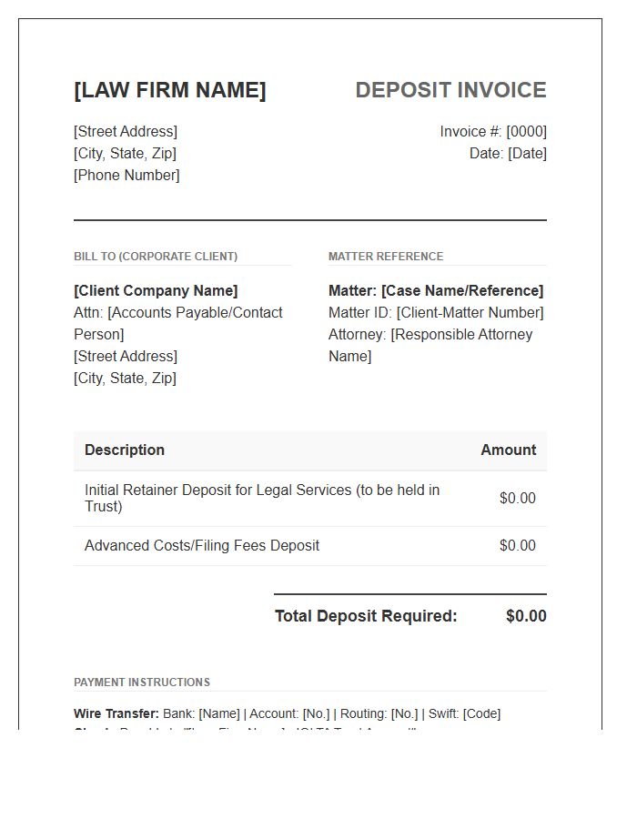 Attorney Deposit Invoice Template For Corporate Clients