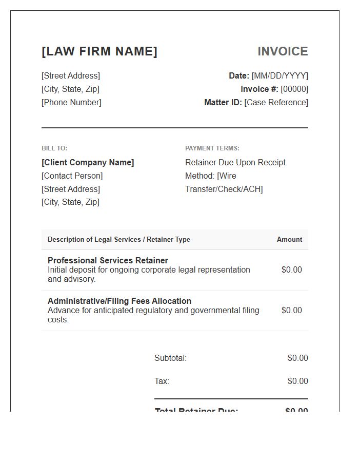 Corporate Attorney Retainer Fee Invoice Template