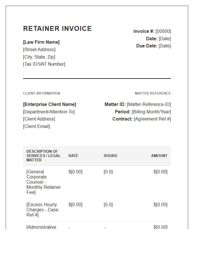 Enterprise Legal Service Retainer Invoice Template