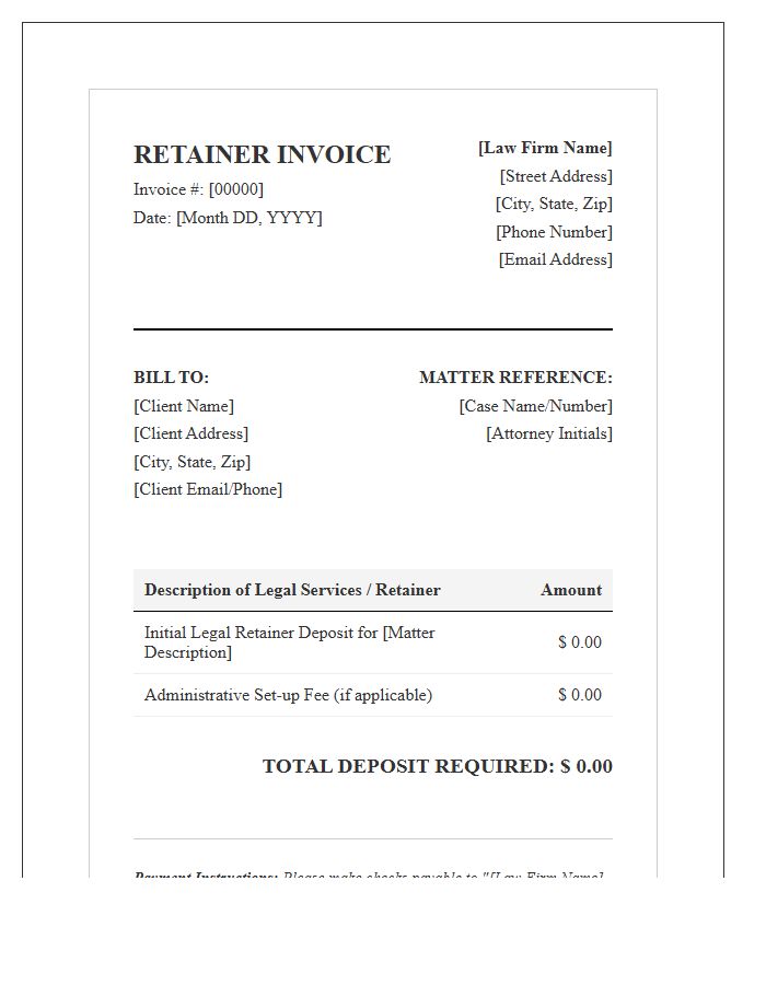Formal Legal Retainer Deposit Invoice Template