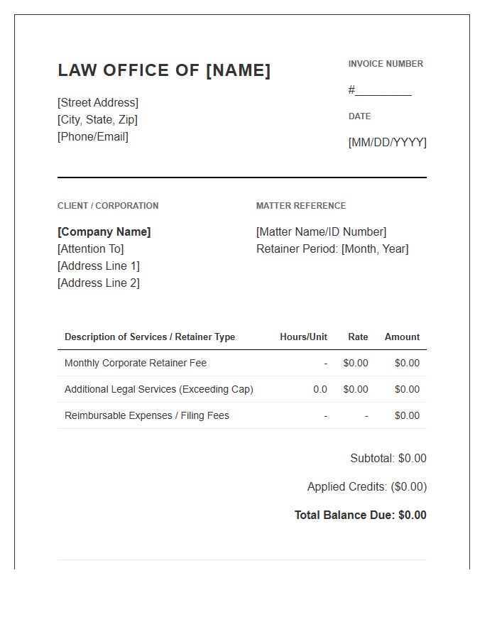 Law Office Corporate Retainer Invoice Template