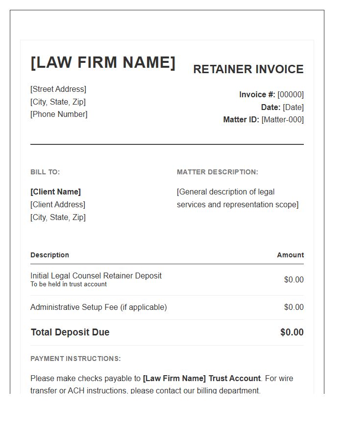 Legal Counsel Retainer Deposit Invoice Template