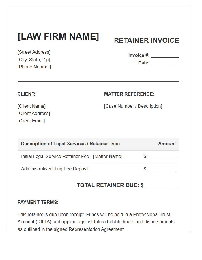 Legal Service Retainer Payment Invoice Template