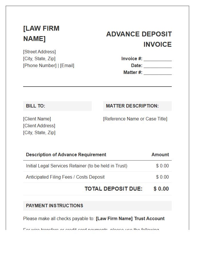 Legal Services Advance Deposit Invoice Template