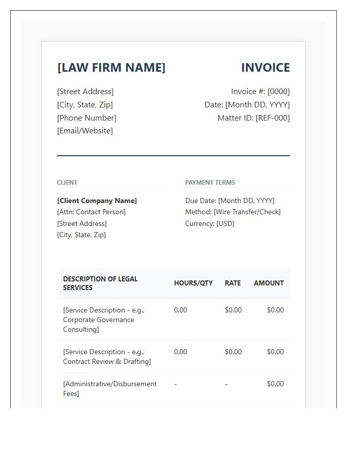 Professional Corporate Legal Service Invoice Template