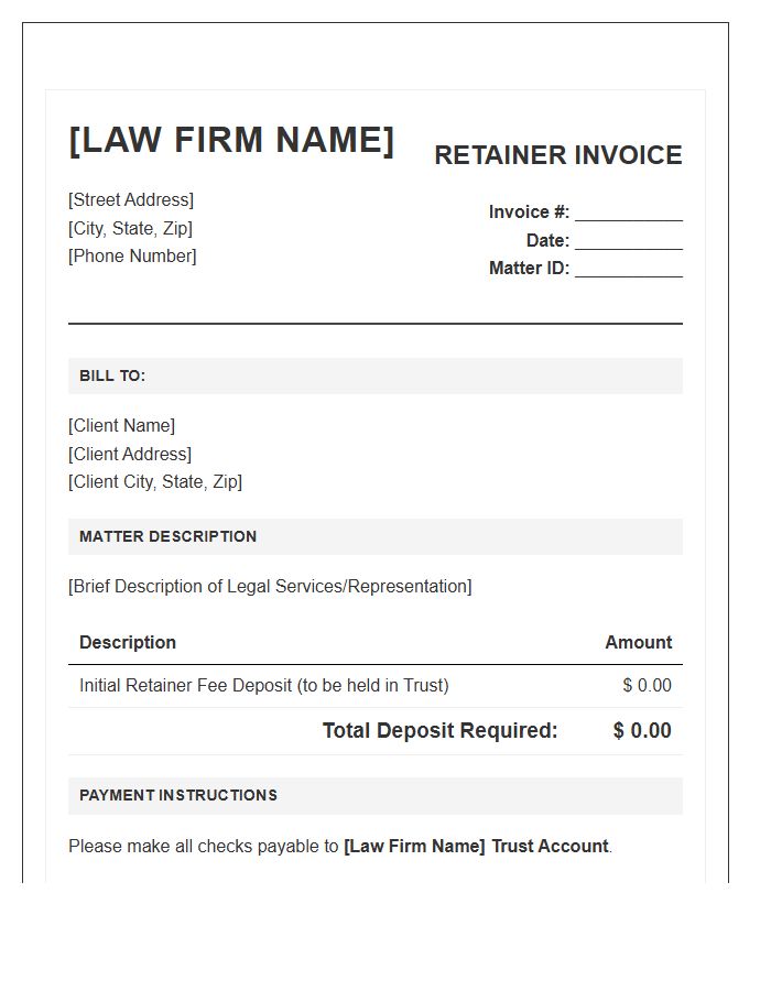 Retainer Fee Deposit Invoice Template For Law Firms