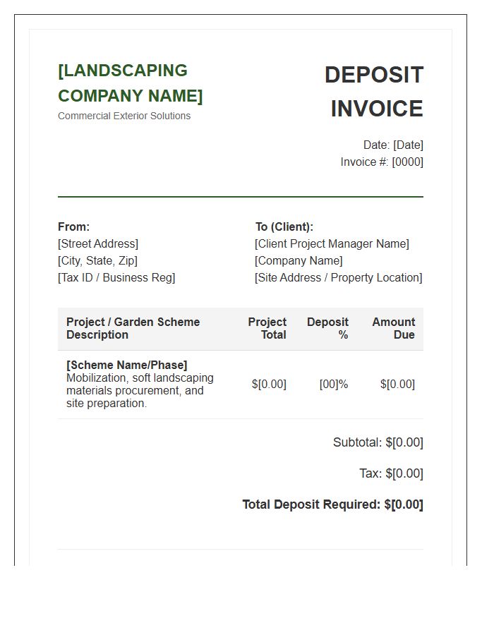 Commercial Landscaping Deposit Invoice Template For Garden Schemes