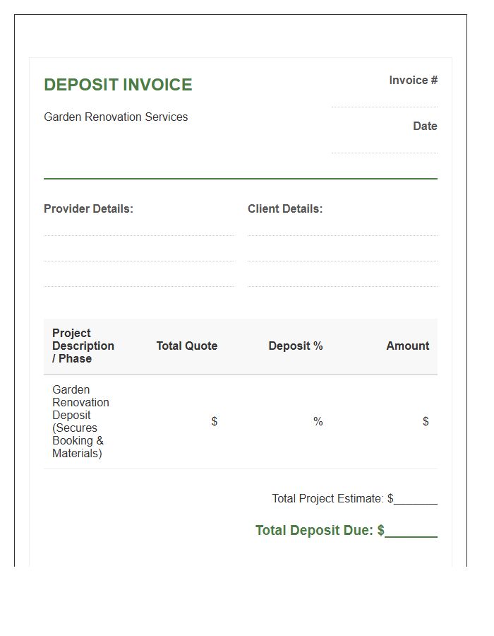 Garden Renovation Project Deposit Invoice Template For Clients
