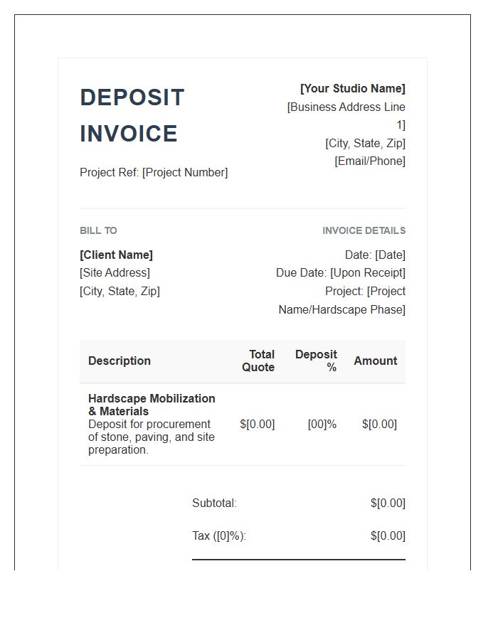 Hardscape Project Deposit Invoice Template For Garden Designers