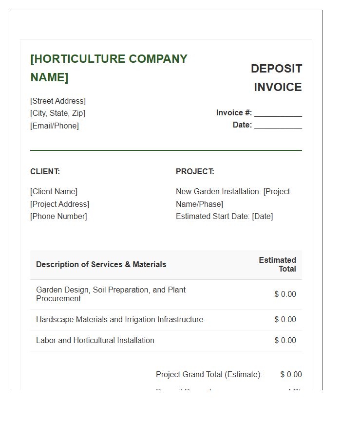 Horticulture Project Deposit Invoice Template For New Gardens