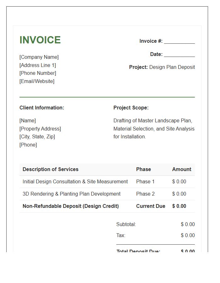 Landscaping Installation Deposit Invoice Template For Design Plans