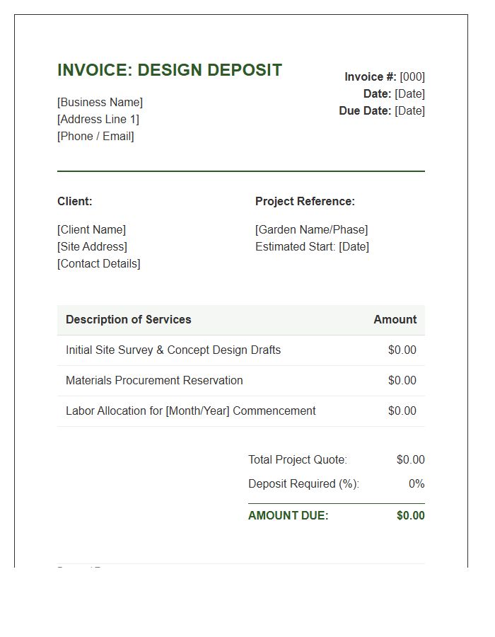 Landscaping Project Deposit Invoice Template For Garden Design