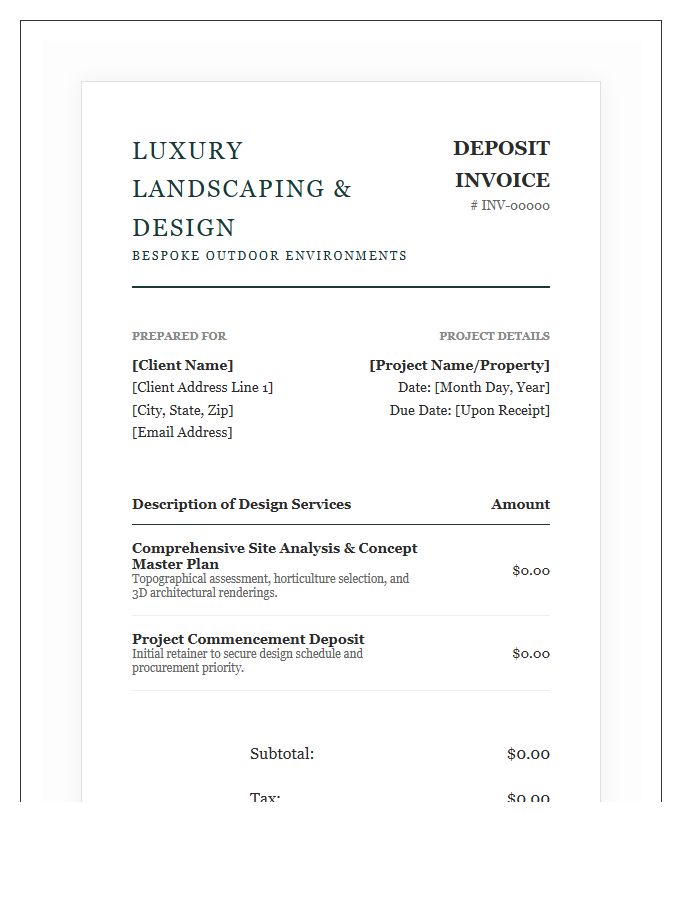 Luxury Landscaping Project Deposit Invoice Template For Design