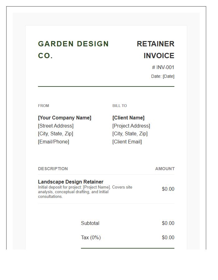 Modern Garden Design Project Retainer Invoice Template