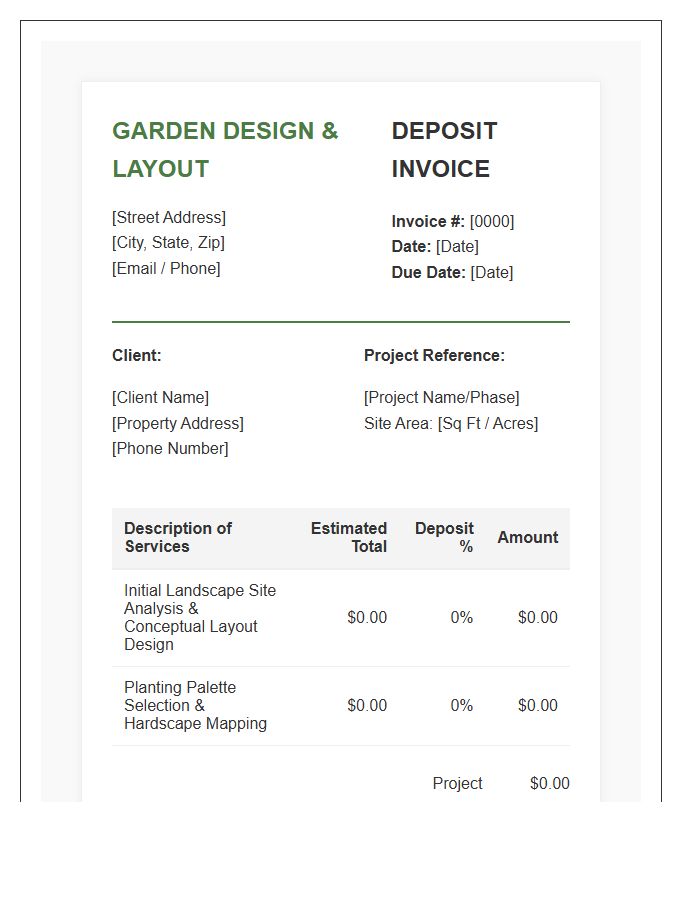 Professional Garden Layout Deposit Invoice Template For Projects