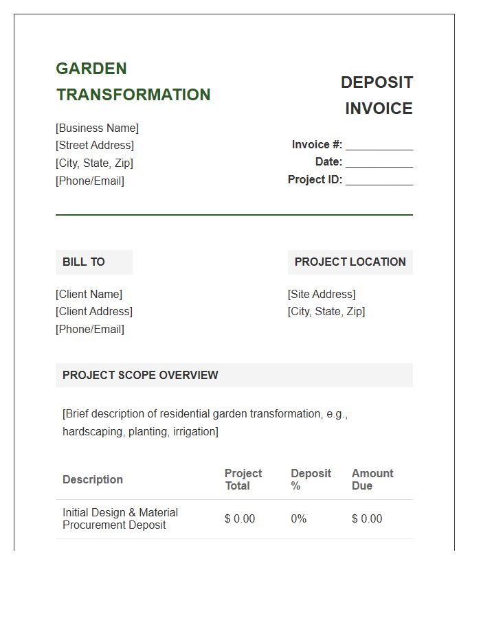 Residential Garden Transformation Project Deposit Invoice Template