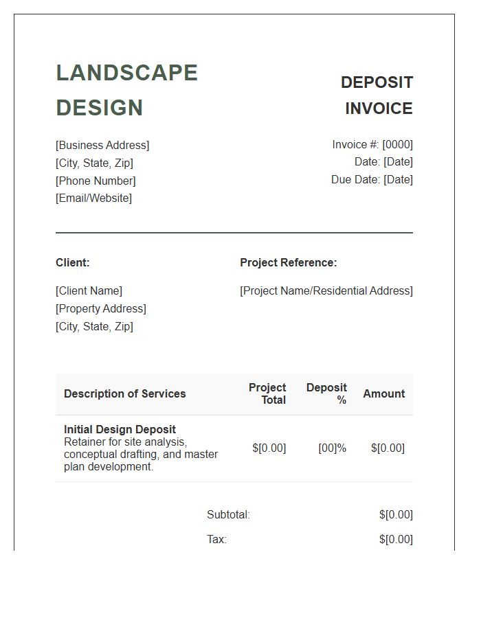 Residential Landscape Design Project Deposit Invoice Template