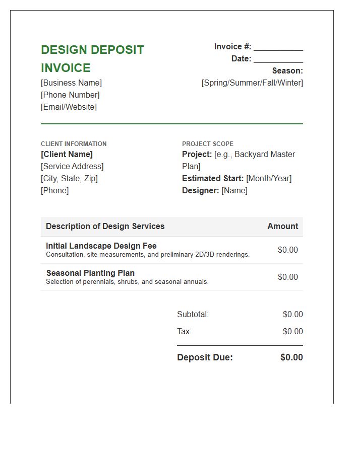 Seasonal Landscaping Project Deposit Invoice Template For Designs