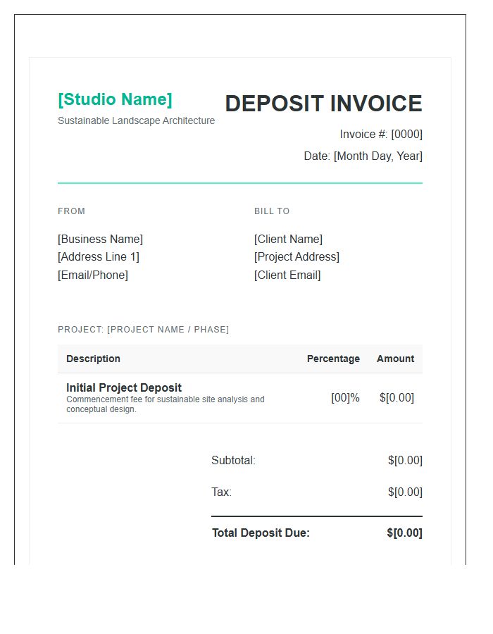 Sustainable Garden Design Project Deposit Invoice Template