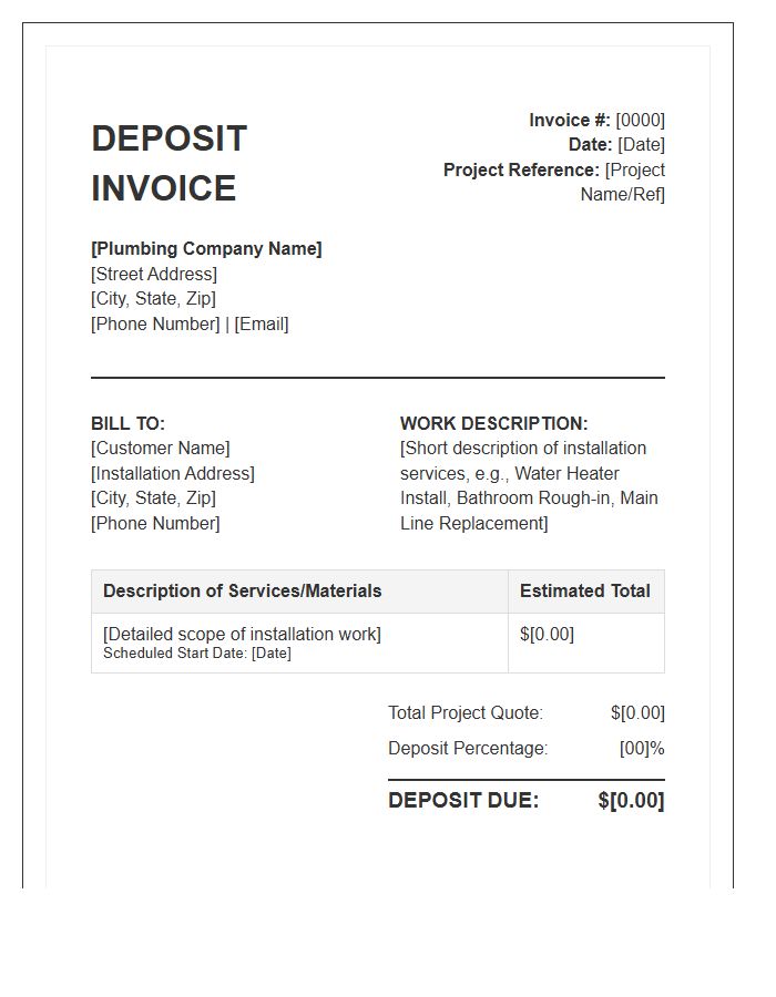 Essential Plumbing Installation Deposit Invoice Template