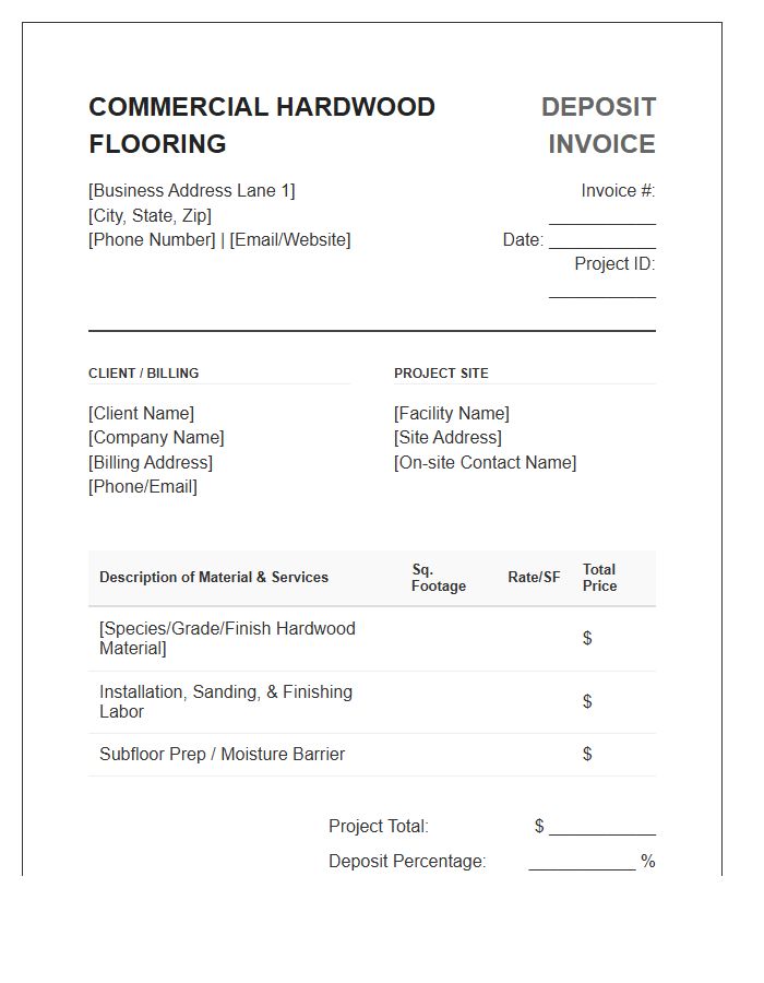 Commercial Hardwood Flooring Deposit Invoice Template