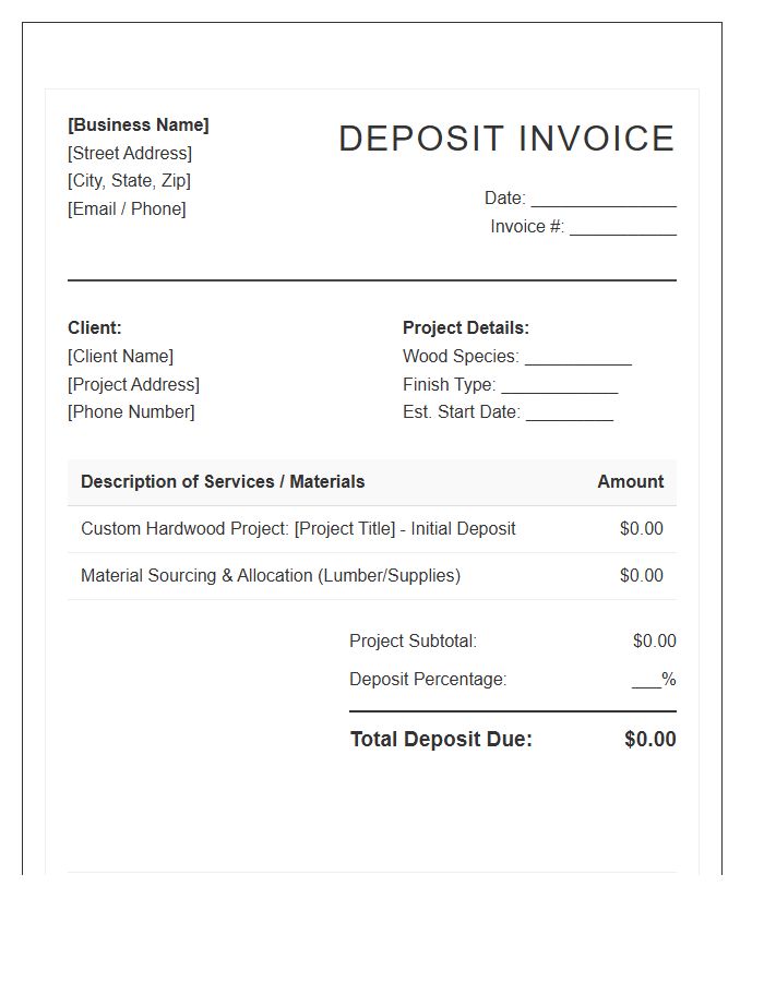 Custom Hardwood Project Deposit Invoice Template