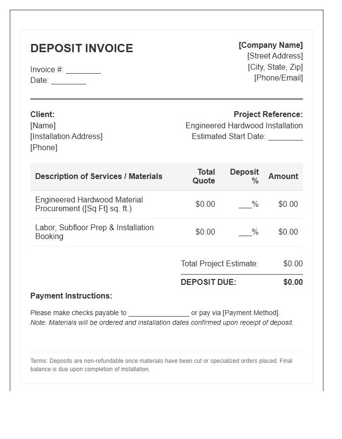 Engineered Hardwood Installation Deposit Invoice Template