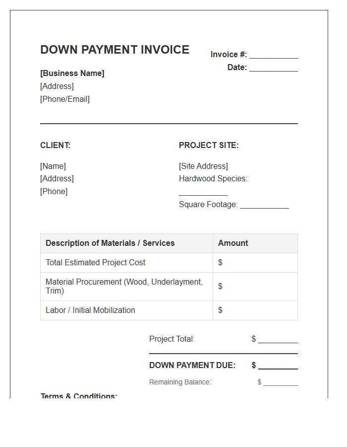 Hardwood Floor Installation Down Payment Invoice Template