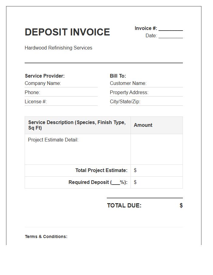 Hardwood Floor Refinishing Deposit Invoice Template