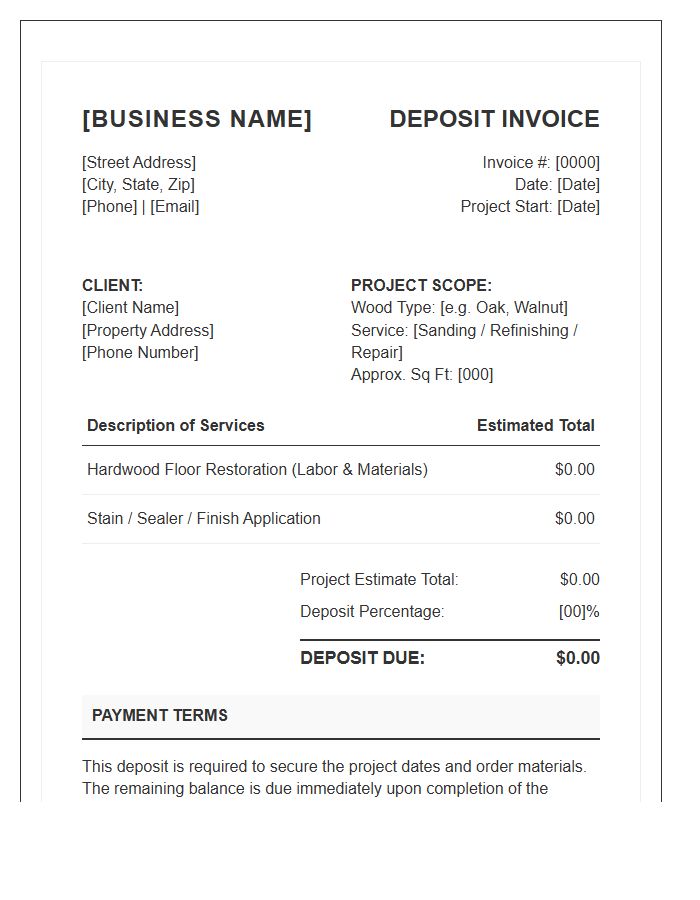 Hardwood Floor Restoration Deposit Invoice Template
