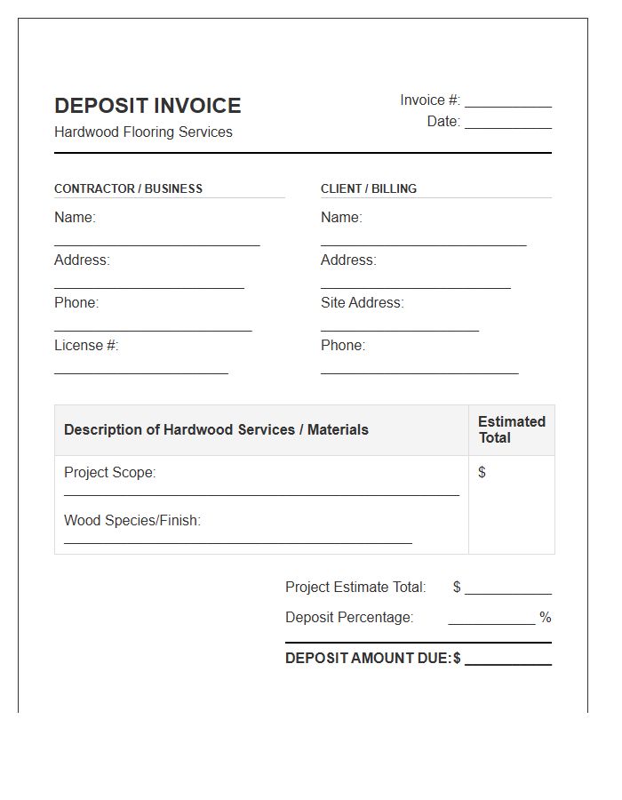 Hardwood Flooring Contract Deposit Invoice Template