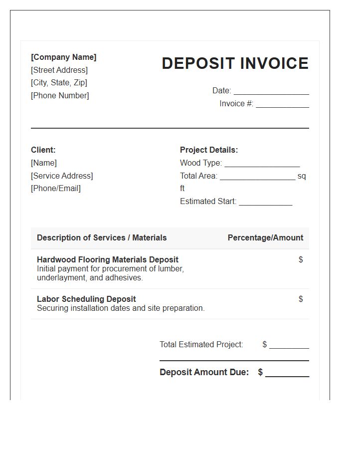 Hardwood Flooring Installation Deposit Invoice Template